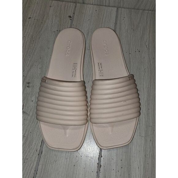 Crocs Women's Miami Slide Dew Size 6 Ribbed Cream Minimalist Summer Read - Picture 2 of 9
